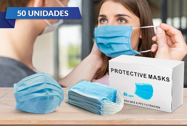 50 Mascarillas Desechables 3 Pliegues Elástico Certificado