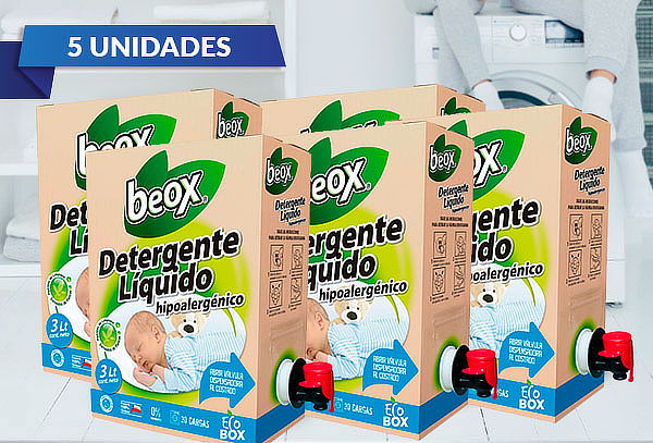 5 cajas ecológicas de detergente hipoalergénico Beox