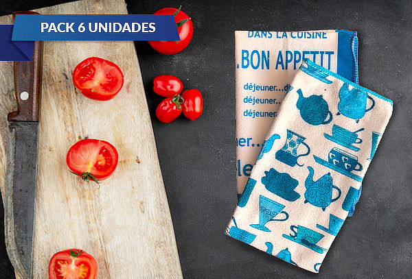 Pack de 6 Paños de Cocina Microfibras 40x60 2 Diseños