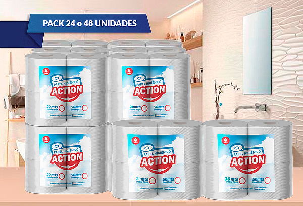 24 o 48 Rollos de Papel Higiénico Action 20 o 30 Metros