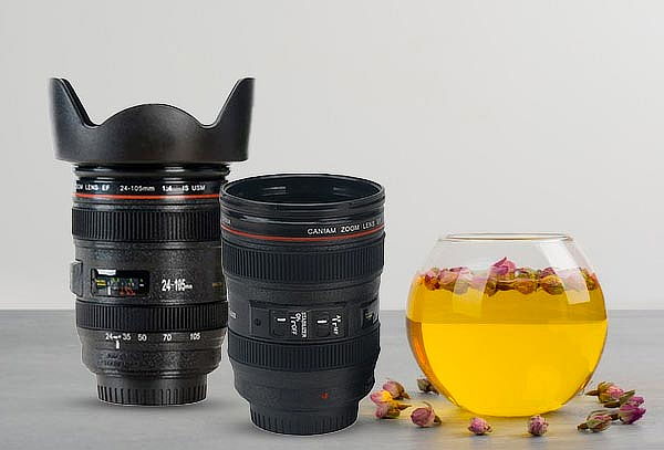 Mug Vaso Taza Tipo Lente Camara Con Para Sol