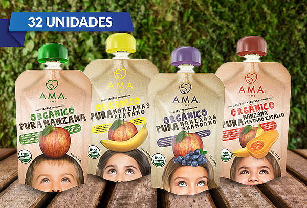 Pack de 32 Puré Ama Orgánico 90G, sabor a elección