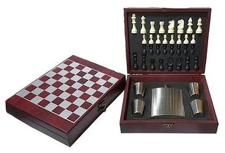 ¡Tablero de Ajedrez! Juego + Vasos + Petaca Acero Inoxidable