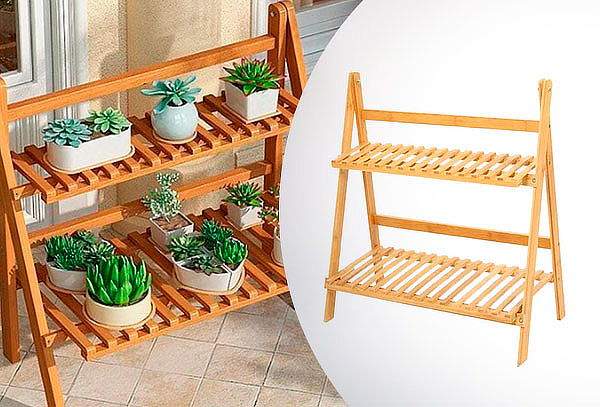 Estante De Bambú Para Macetas Jardín 2 Niveles