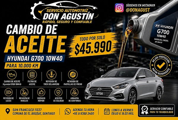 Cambio de Aceite 10W40 + Revisión Tren Delantero y Frenos