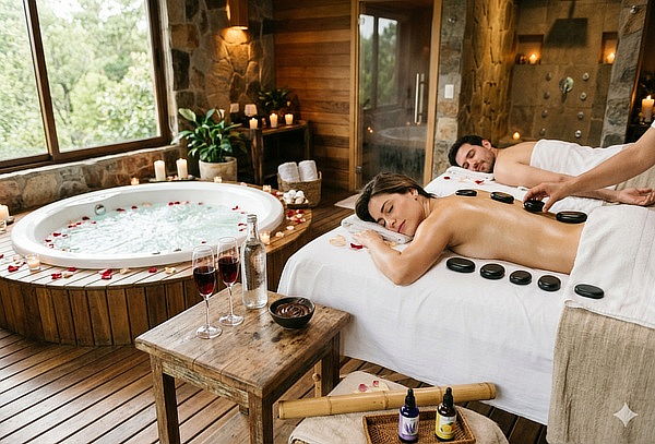Masaje relajante para 2 con Jacuzzi + Sauna  + Exfoliación