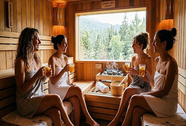 Sauna: Bebida + Exfoliacion + Mascarilla 2,3 o 4  Amigas