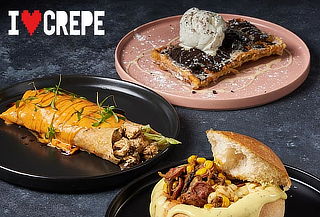 Menú Trilogía: Crepe de Pollo, Panecook, Waffle Avellanas