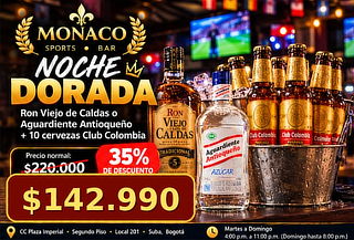 Noche Dorada: Botella + 10 Club Colombia por $142.990