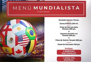 Bellini: Menú Mundialista de 4 Tiempos + Vaso del  Mundial