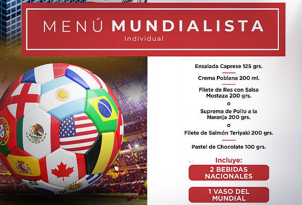 Bellini: Menú Mundialista de 4 Tiempos + Vaso del  Mundial