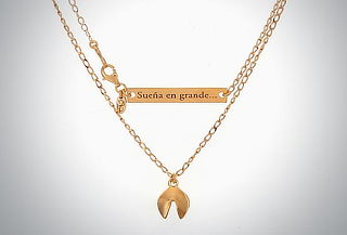 Collar Galleta De La Suerte Plata baño en oro frase a elegir