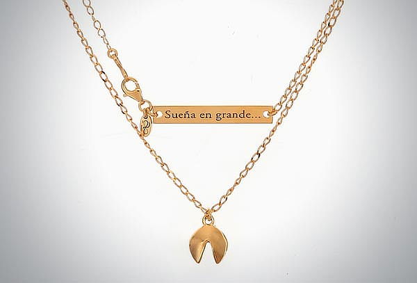 Collar Galleta De La Suerte Plata baño en oro frase a elegir