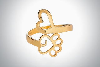 Anillo Huellita Perro Plata Bañada en Oro 24k