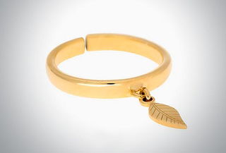 Anillo Hojita Plata Bañada en Oro 24k