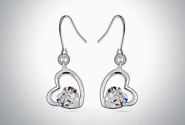 Aretes Cristal Blanco Corte Corazón