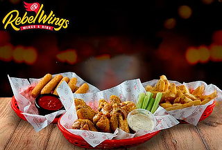 Rebel Wings: 30 Alitas + Papas y más  ¡29 Sucursales!