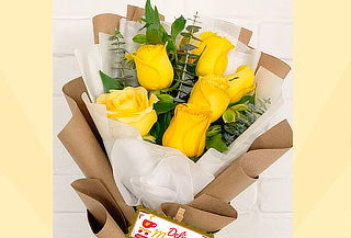 Ramo de 6 Rosas Amarillas + Tarjeta Personalizada 