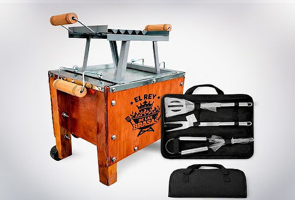 Caja China Acero Inoxidable 3KG Con Parrilla+Set Parrillero 