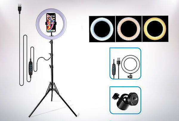 Aro de Luz LED 26 cm + Trípode 2.10 Metros + Delivery